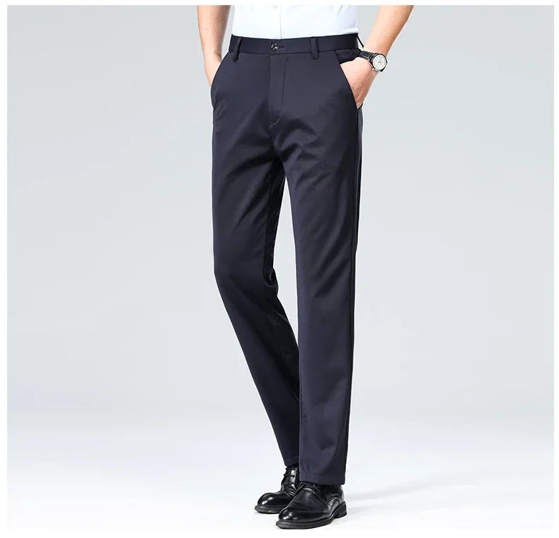 Spring Summer Thin Trousers Men Formal Dress Suit Pants Work Pants Quality Business Casual Pants Black Wine Red Long Pants