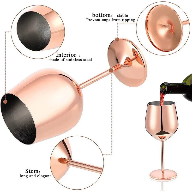 500ML Stainless Steel Red Wine Cocktail Glass Unbreakable Metal Tall Champagne Glass KTV Bar Goblet European style wine glass