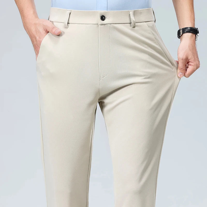 Spring Summer Thin Trousers Men Formal Dress Suit Pants Work Pants Quality Business Casual Pants Black Wine Red Long Pants
