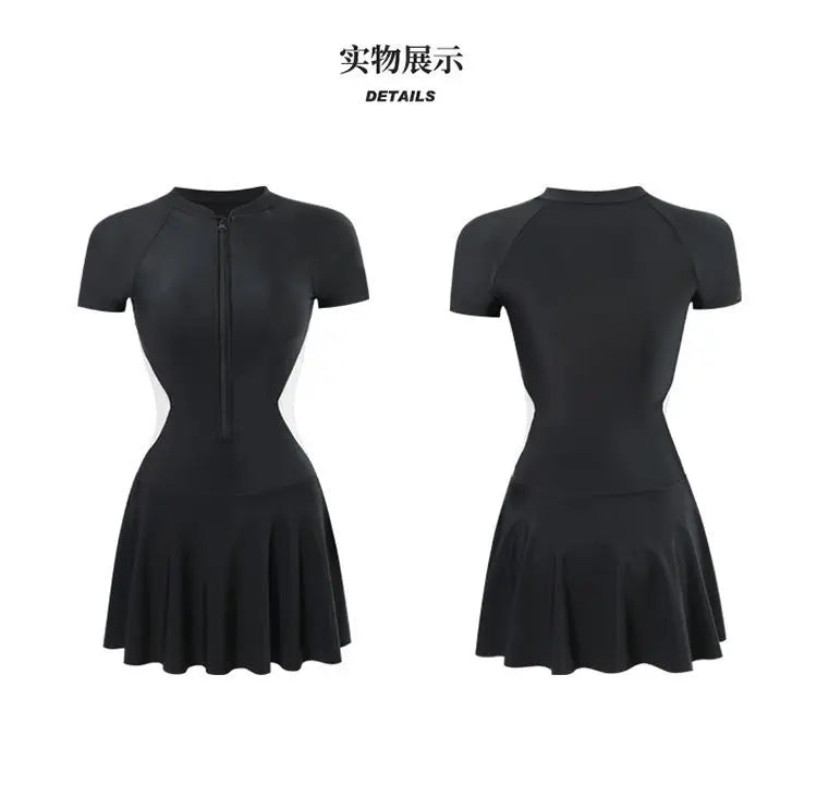2026 Women's Sexy One-Piece Sporty Simple Modest Slim Fit Skirted Swimsuit Spa Beach Vacation Swimwear