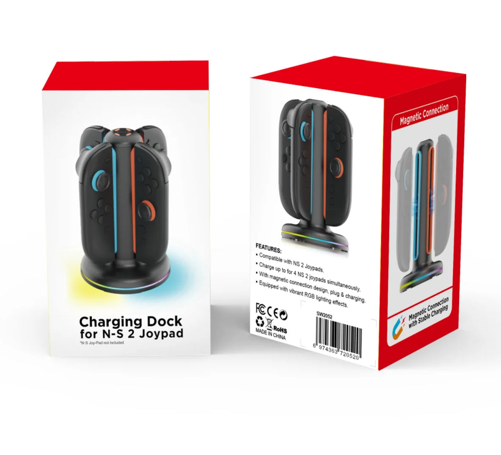 Charging Dock for Switch 2, Accessories for Switch 4 Joy con,Charger with 9 Touch LED Light Effects PG-SW2052
