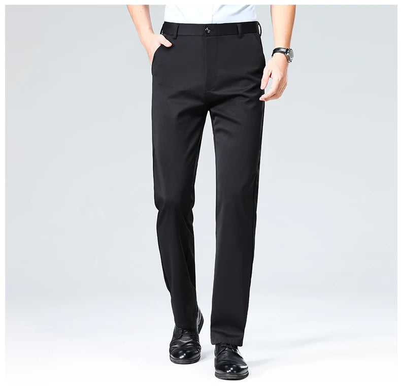 Spring Summer Thin Trousers Men Formal Dress Suit Pants Work Pants Quality Business Casual Pants Black Wine Red Long Pants