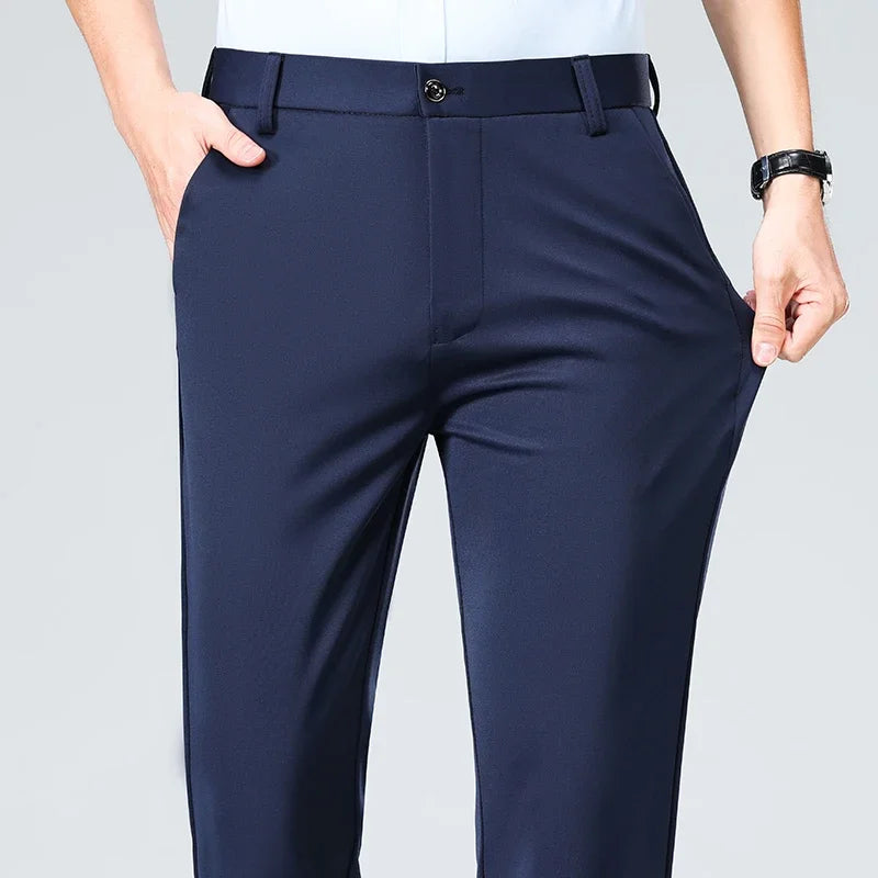 Spring Summer Thin Trousers Men Formal Dress Suit Pants Work Pants Quality Business Casual Pants Black Wine Red Long Pants