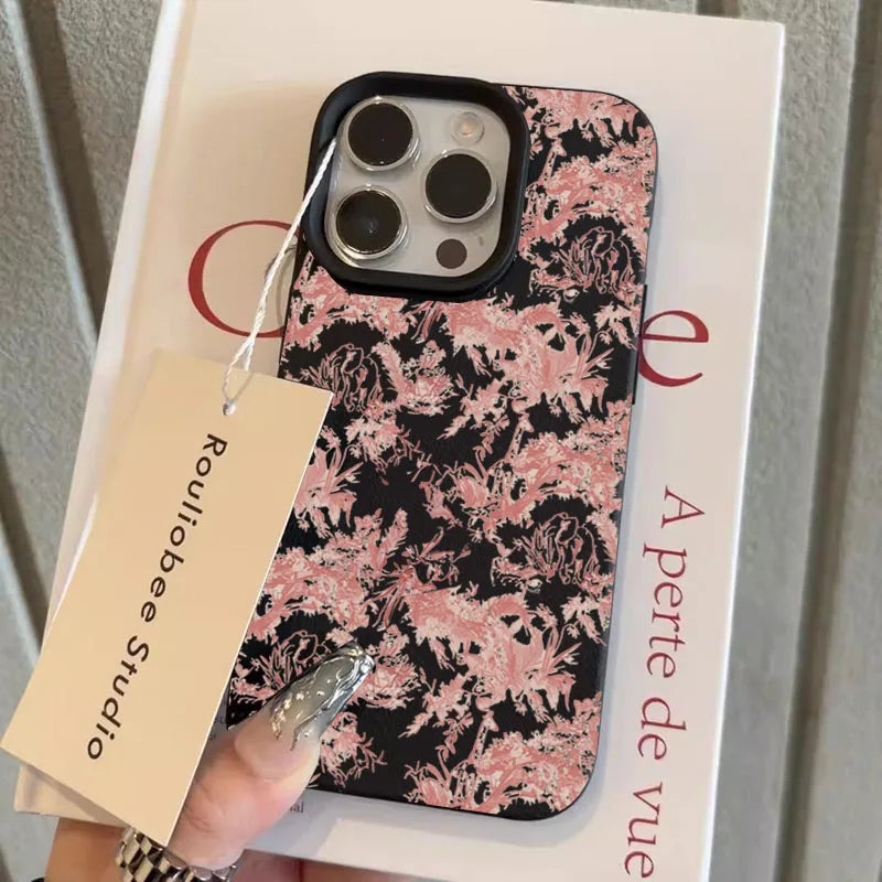 Pink Floral Lichee Pattern For IPhone 17 17Air 16 15 14 13 12 11 Pro Max Case Silicone Cover For IPhone 16 15 14 Plus Case