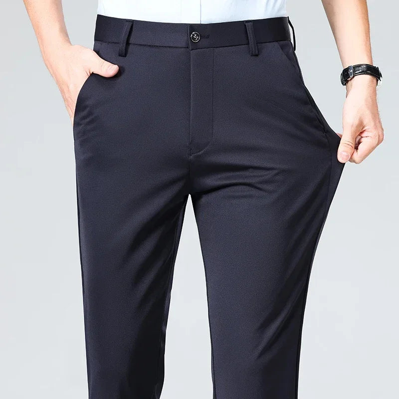 Spring Summer Thin Trousers Men Formal Dress Suit Pants Work Pants Quality Business Casual Pants Black Wine Red Long Pants