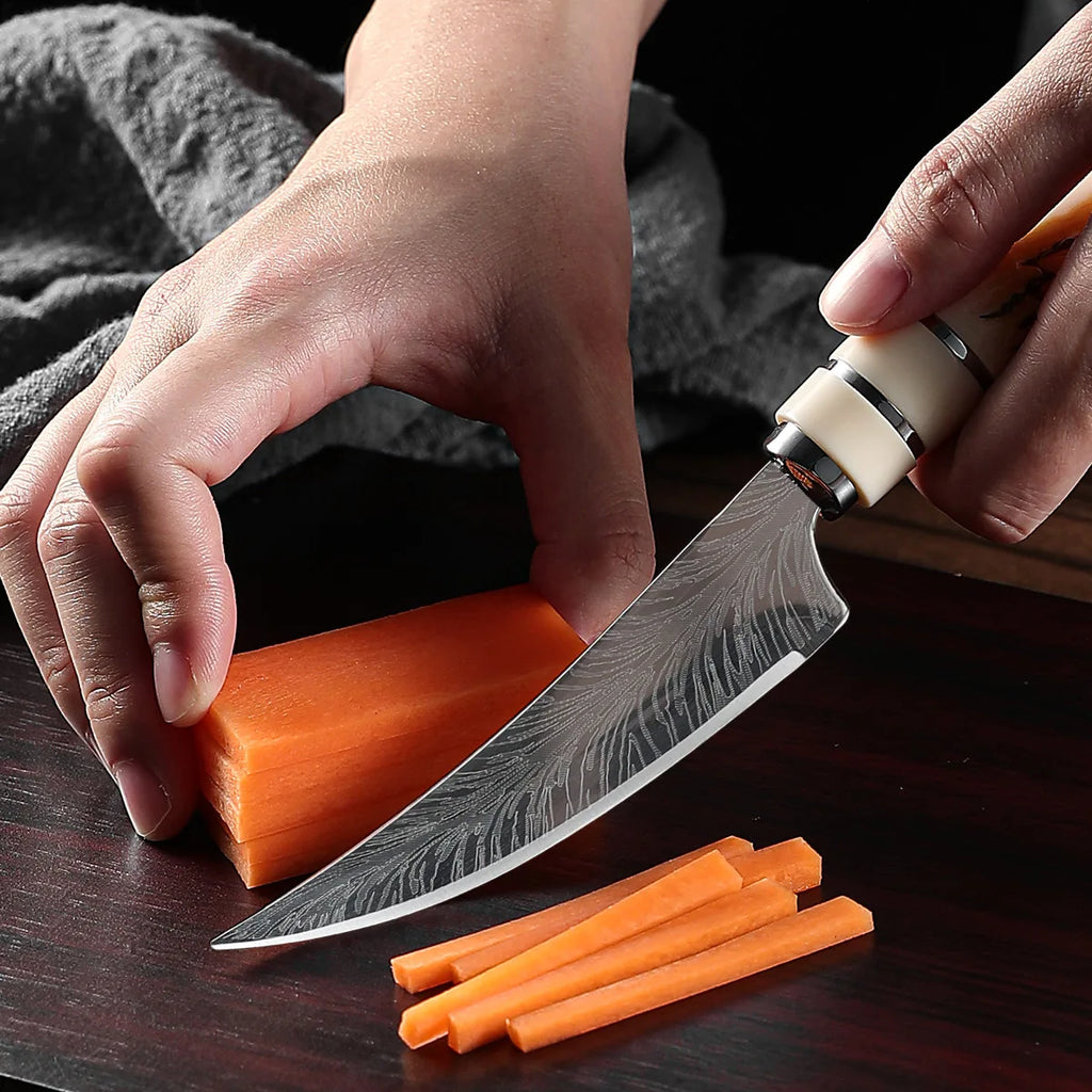 Boning knife with sharp curved blade for Kitchen High hardness forging Damascus texture knife Sharp fruit knife