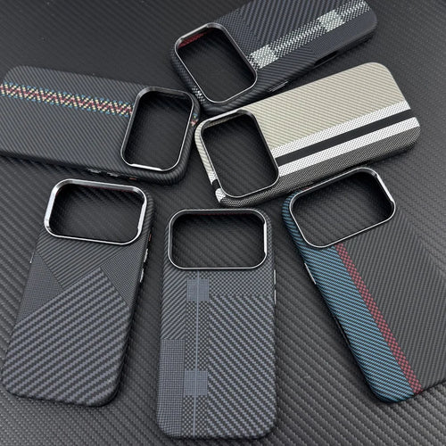 Carbon Fiber Texture Magnetic Armor Case For iphone 17 17Pro Max 16 Pro 15 14 13 Ultrathin Alloy Lens Wireless Charge Hard Cover