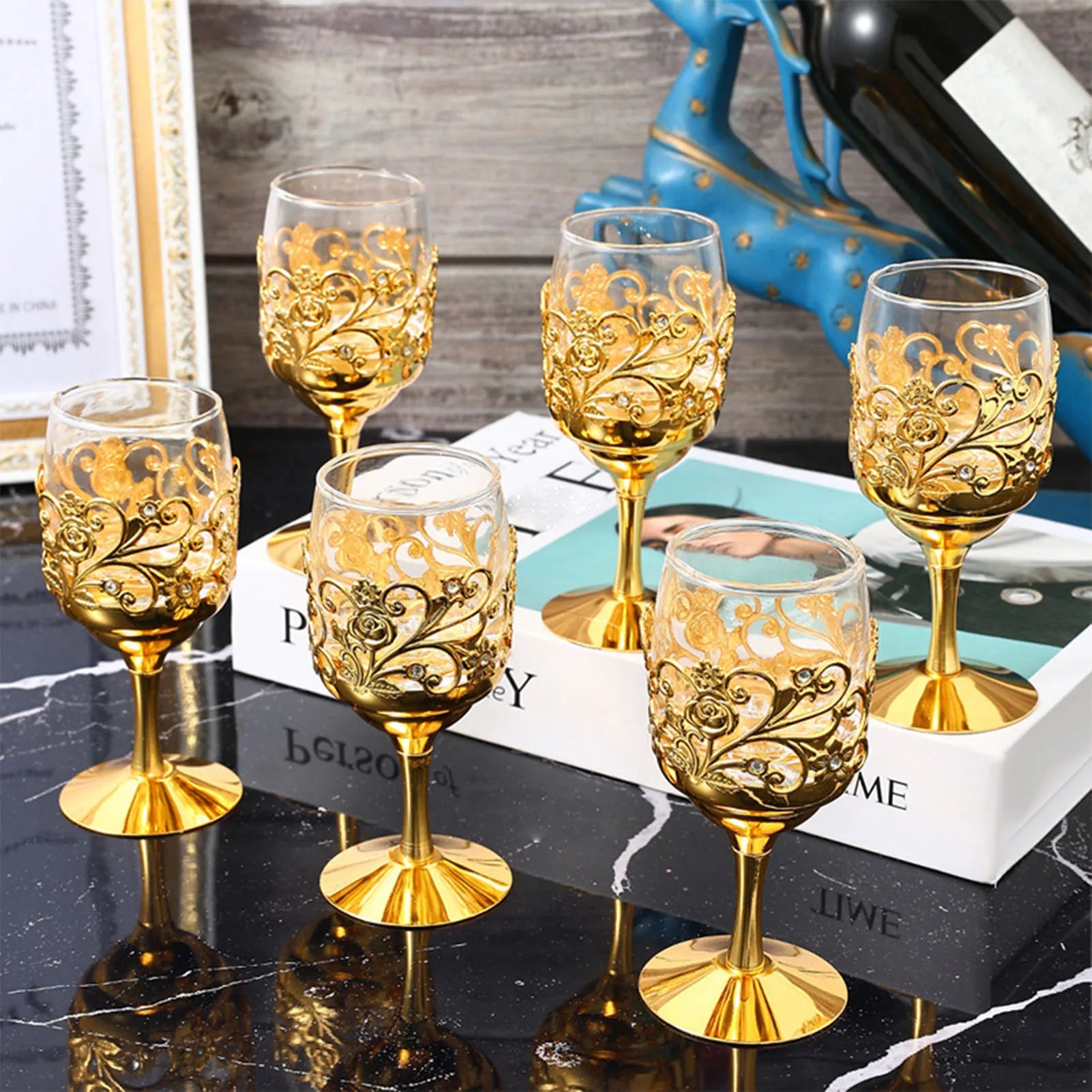 Golden Goblet Wine Glass Vintage European Wine Glass Goblet for Party Gathering Wedding Use Christmas Decoration Utensils