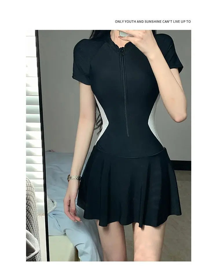 2026 Women's Sexy One-Piece Sporty Simple Modest Slim Fit Skirted Swimsuit Spa Beach Vacation Swimwear