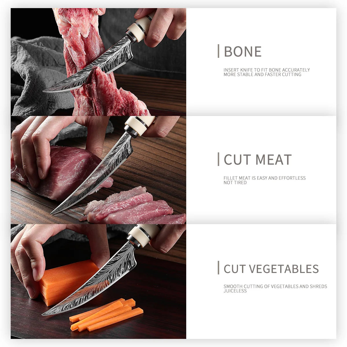 Boning knife with sharp curved blade for Kitchen High hardness forging Damascus texture knife Sharp fruit knife