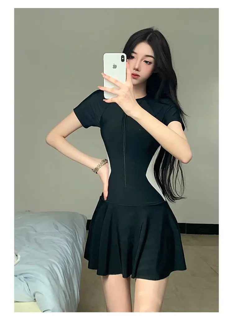 2026 Women's Sexy One-Piece Sporty Simple Modest Slim Fit Skirted Swimsuit Spa Beach Vacation Swimwear