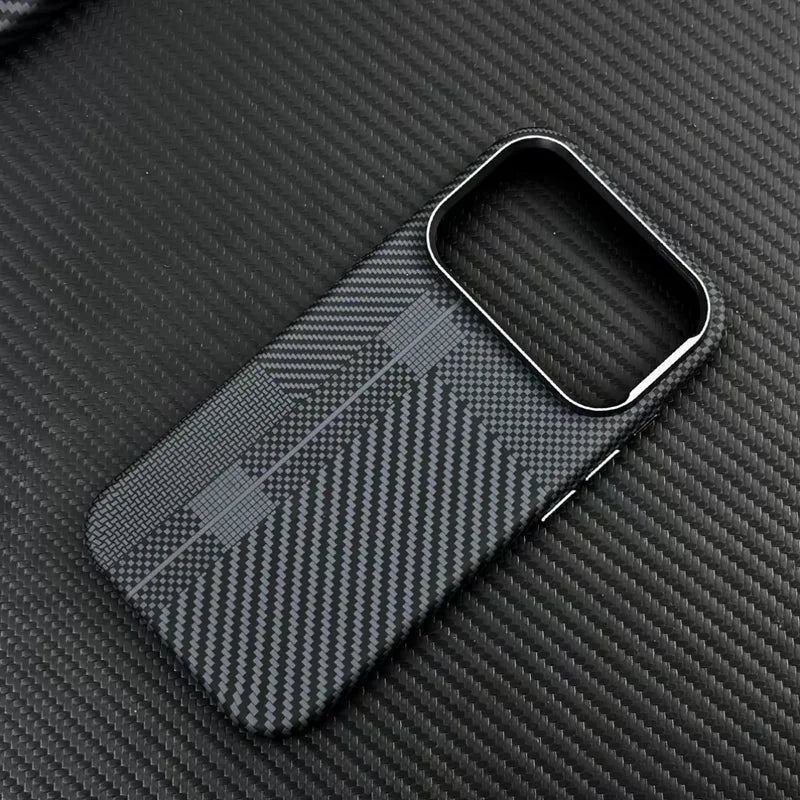 Carbon Fiber Texture Magnetic Armor Case For iphone 17 17Pro Max 16 Pro 15 14 13 Ultrathin Alloy Lens Wireless Charge Hard Cover