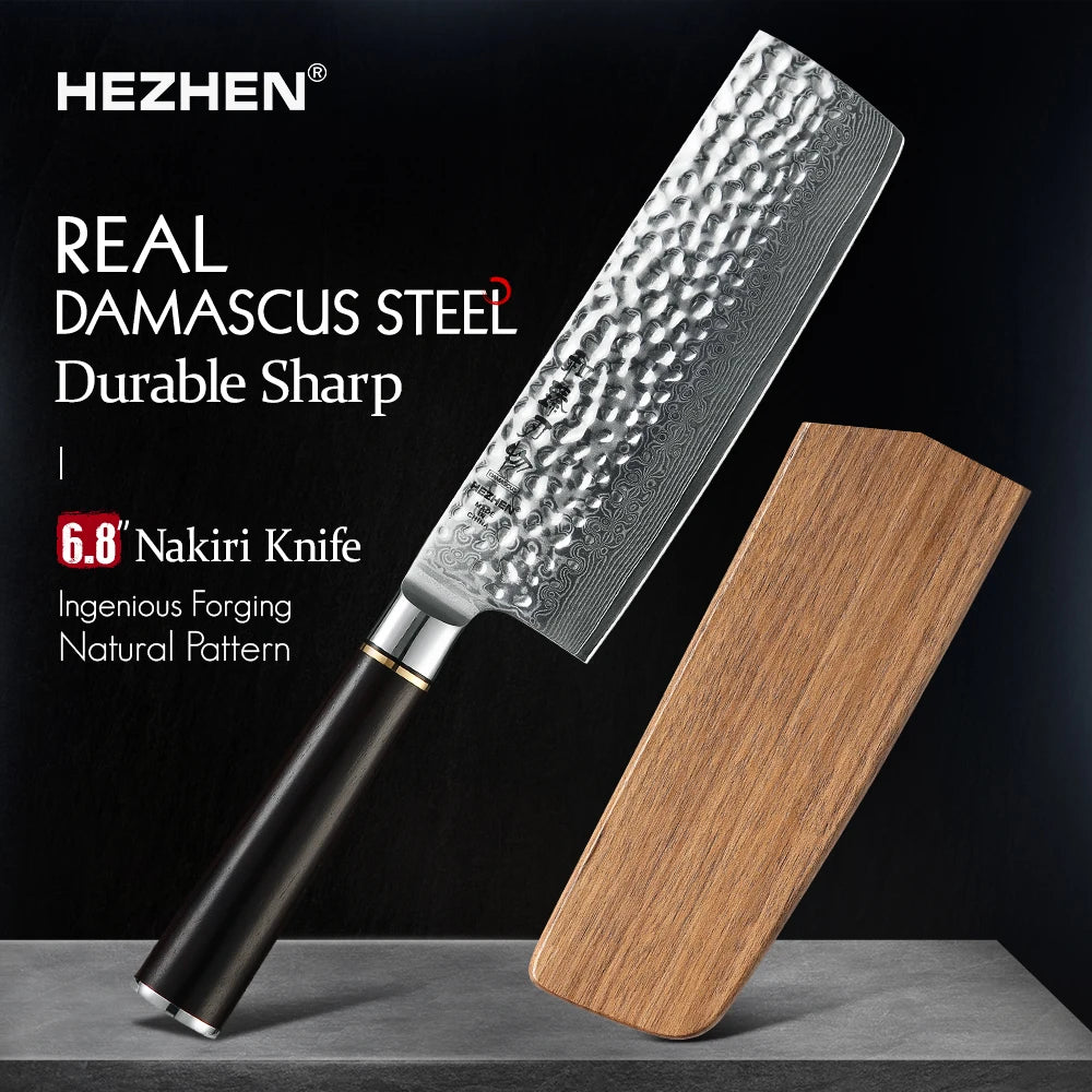 Kitchen Knife 6.8'' Nakiri Knife Japanese Damascus Steel Butcher Meat Cleaver Vegetable Knives Cooking Cutter Ebony Handle