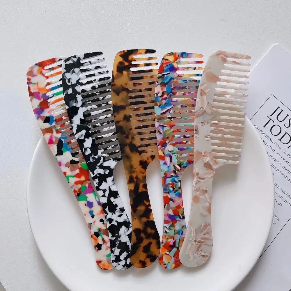 Acetate Hair Combs Wide Teeth Anti-static Massage Hair Brush Hairdressing Colorful Hairdress Traveling Accessories Salon Styling