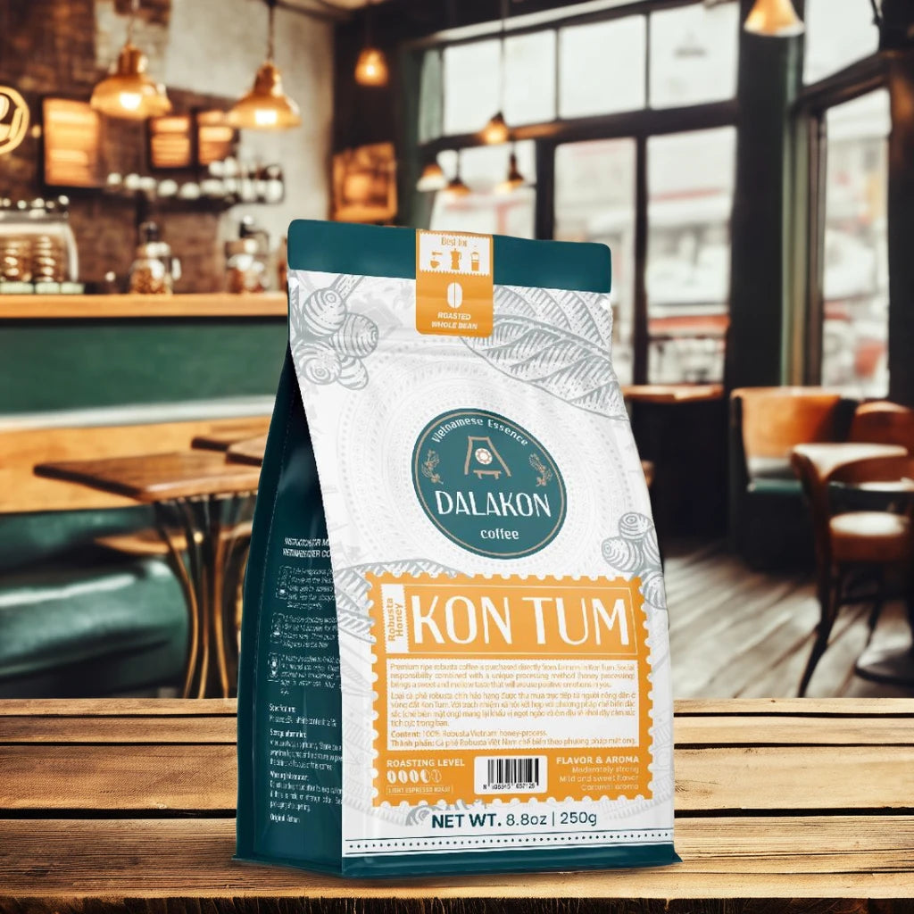Best Price DALAKON 250g Whole Honey Espresso Coffee Orange Bag Vietnam Robusta Light Roast Caramel Sweet Taste Premium