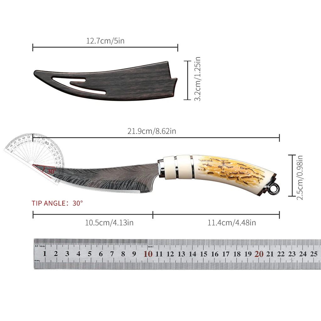 Boning knife with sharp curved blade for Kitchen High hardness forging Damascus texture knife Sharp fruit knife