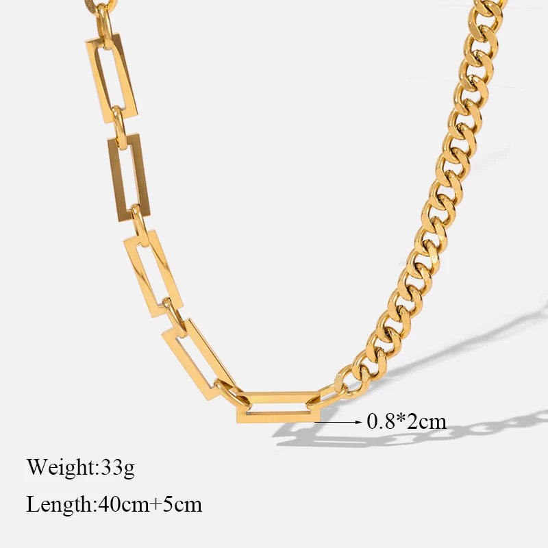 GANEMLY 316L Stainless Steel Geometric Chains Necklace Bracelet Set For Women Fashion Gold Color Waterproof Jewelry Set Collar