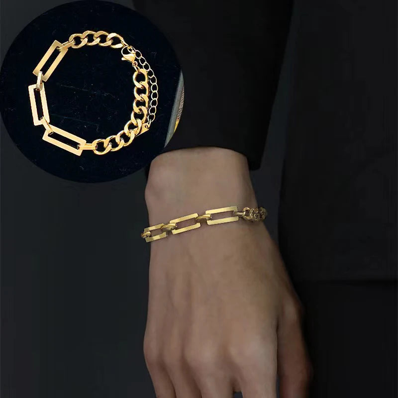 GANEMLY 316L Stainless Steel Geometric Chains Necklace Bracelet Set For Women Fashion Gold Color Waterproof Jewelry Set Collar