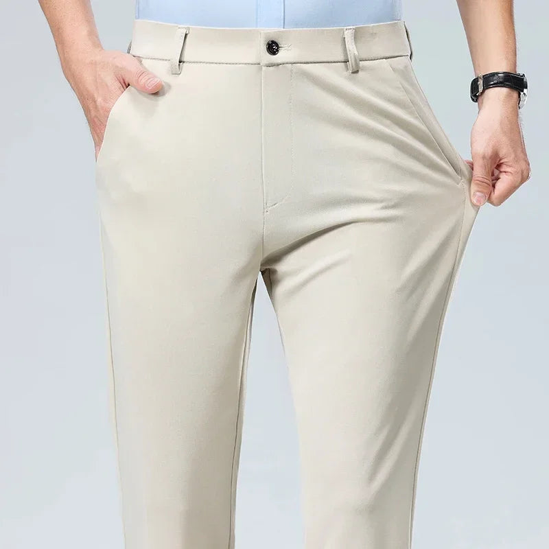 Spring Summer Thin Trousers Men Formal Dress Suit Pants Work Pants Quality Business Casual Pants Black Wine Red Long Pants