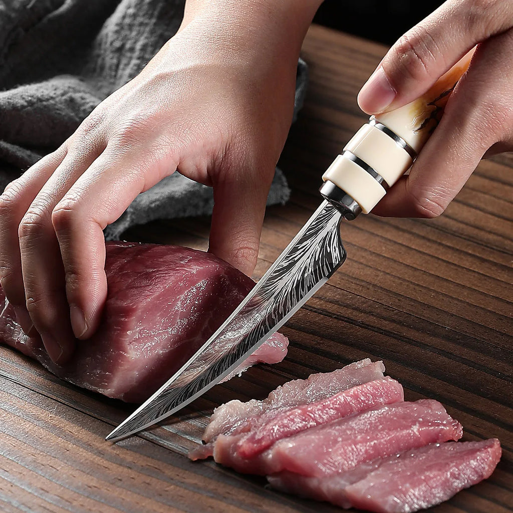 Boning knife with sharp curved blade for Kitchen High hardness forging Damascus texture knife Sharp fruit knife