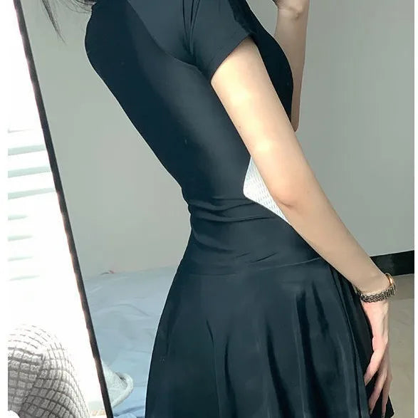 2026 Women's Sexy One-Piece Sporty Simple Modest Slim Fit Skirted Swimsuit Spa Beach Vacation Swimwear
