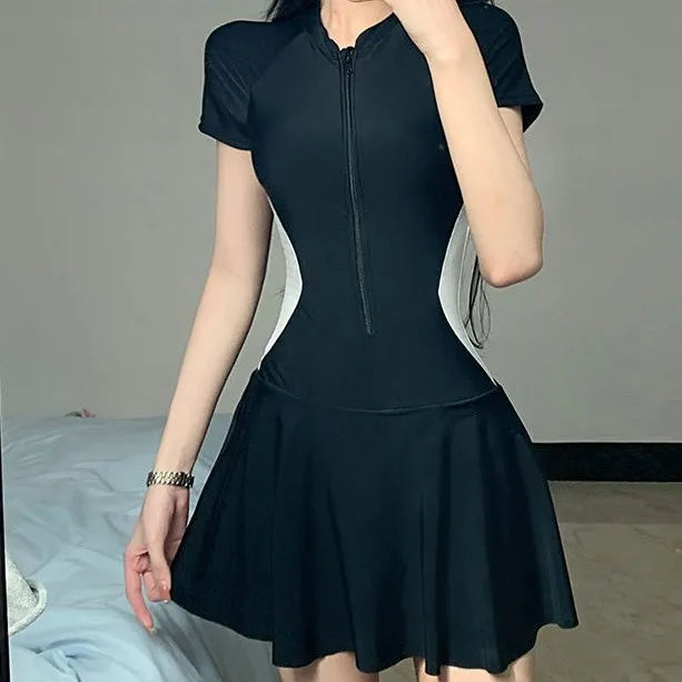 2026 Women's Sexy One-Piece Sporty Simple Modest Slim Fit Skirted Swimsuit Spa Beach Vacation Swimwear