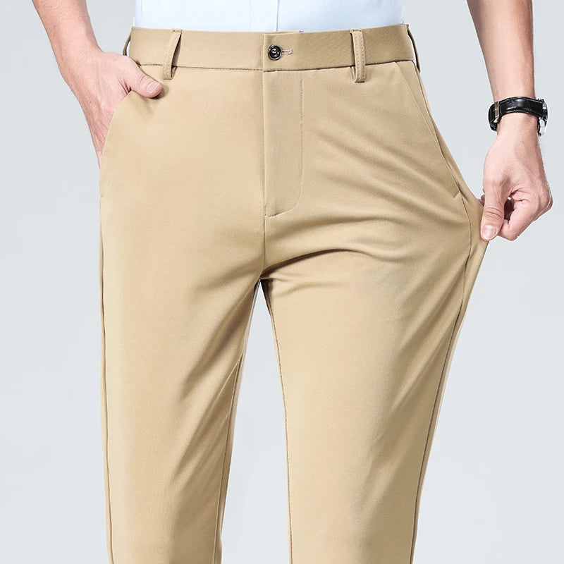 Spring Summer Thin Trousers Men Formal Dress Suit Pants Work Pants Quality Business Casual Pants Black Wine Red Long Pants